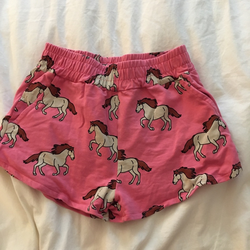Girls Pink Horse-Print Shorts